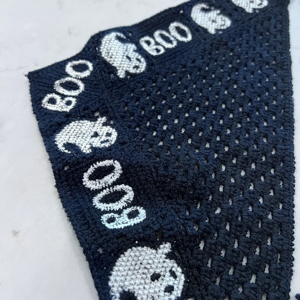 Crochet Head Scarf Halloween Black White Ghosts‎ Boo One Size